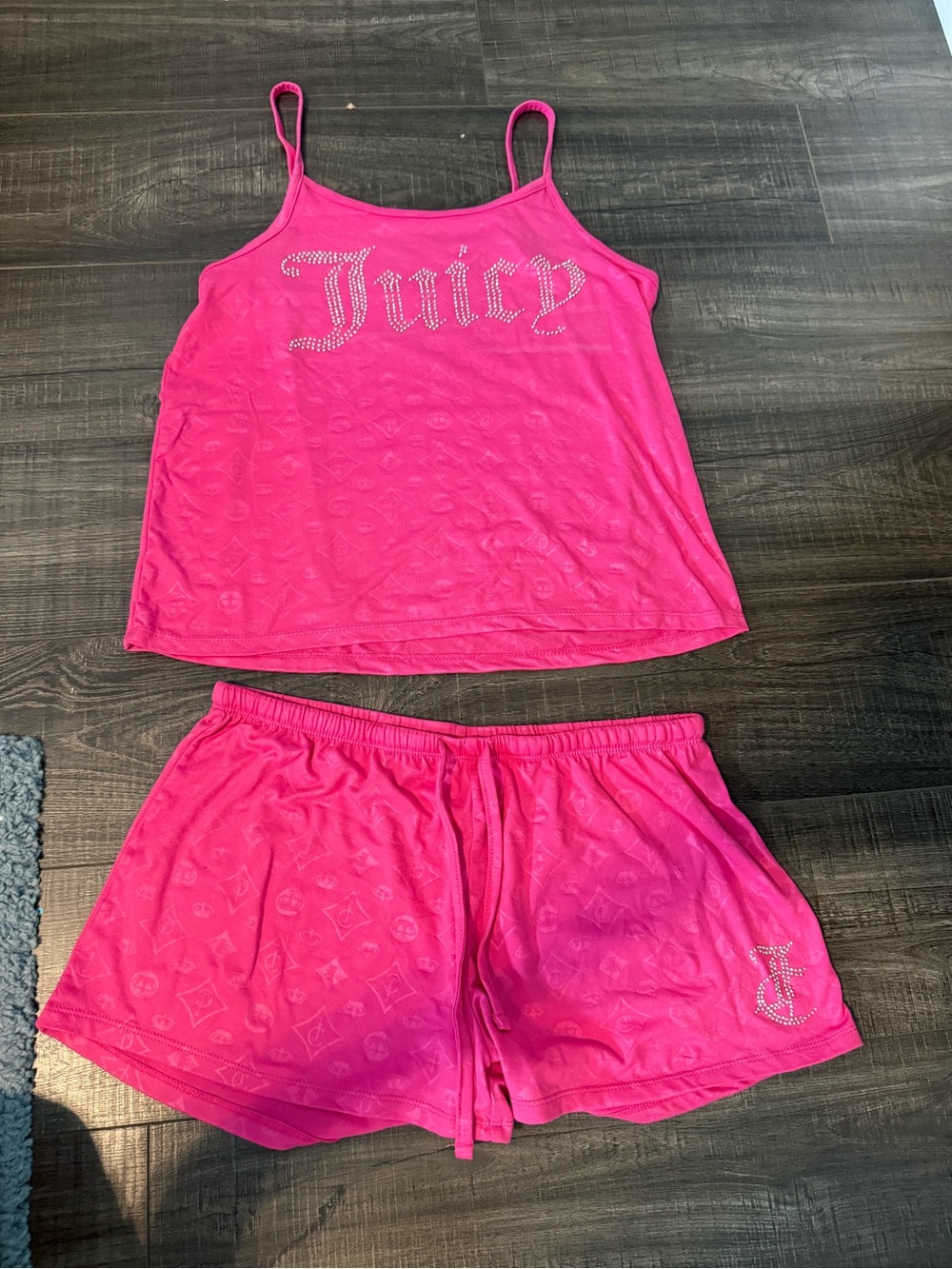 Juicy Couture Bright Pink Rhinestone Logo Cami & Shorts Set
